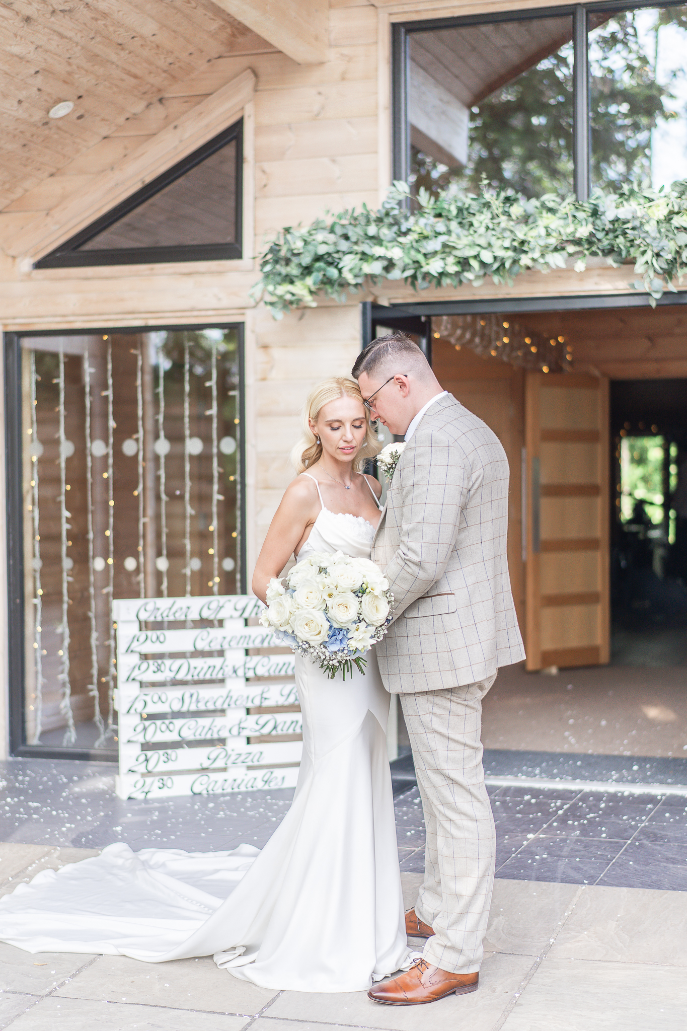 Bride and groom outside Styal Lodge Cheshire