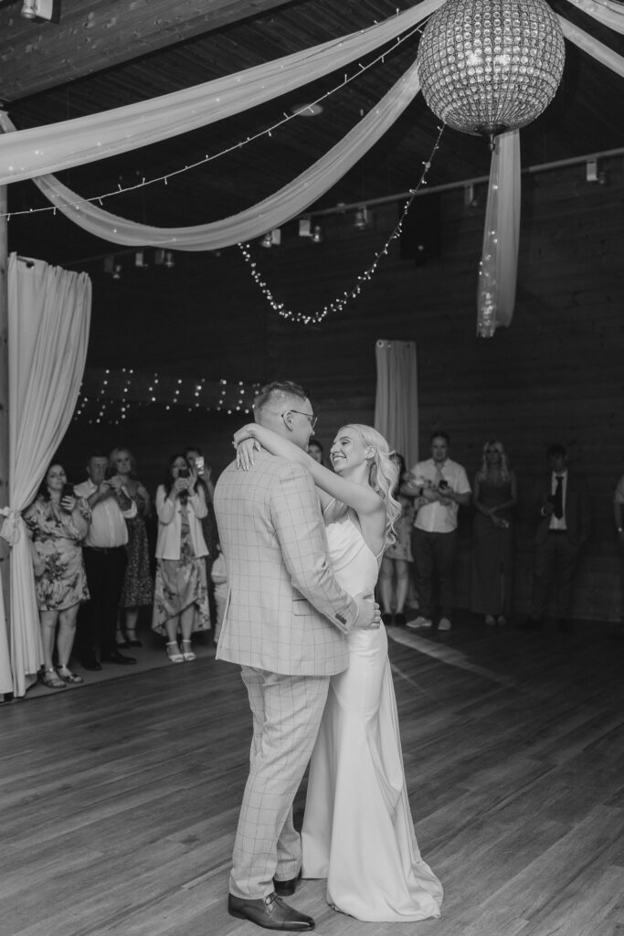 Bride and groom dancing at Styal Lodge 